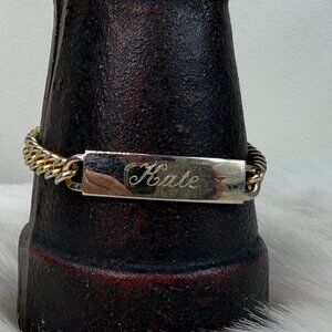 Vintage Gold Tone Nickel Silver Curb Chain ID Bracelet Kate - 7" Long